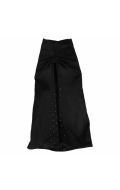 Long black split skirt with gold buttons